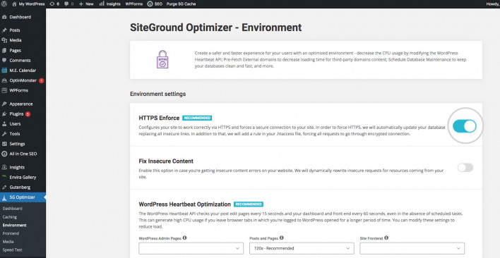 Capture d’écran de HTTPS Enforce dans WordPress 