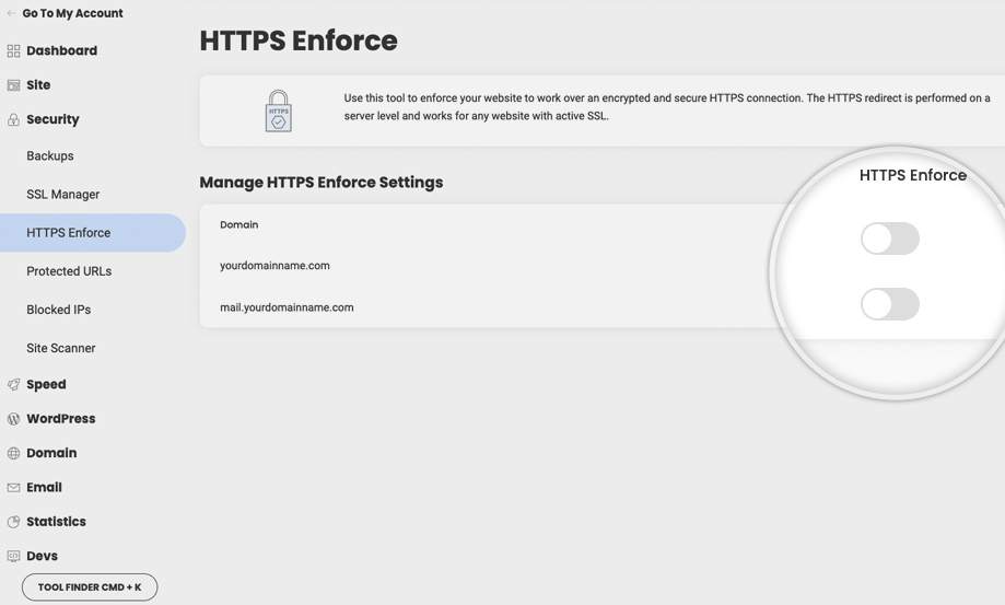 HTTPS Appliquer dans Site Tools