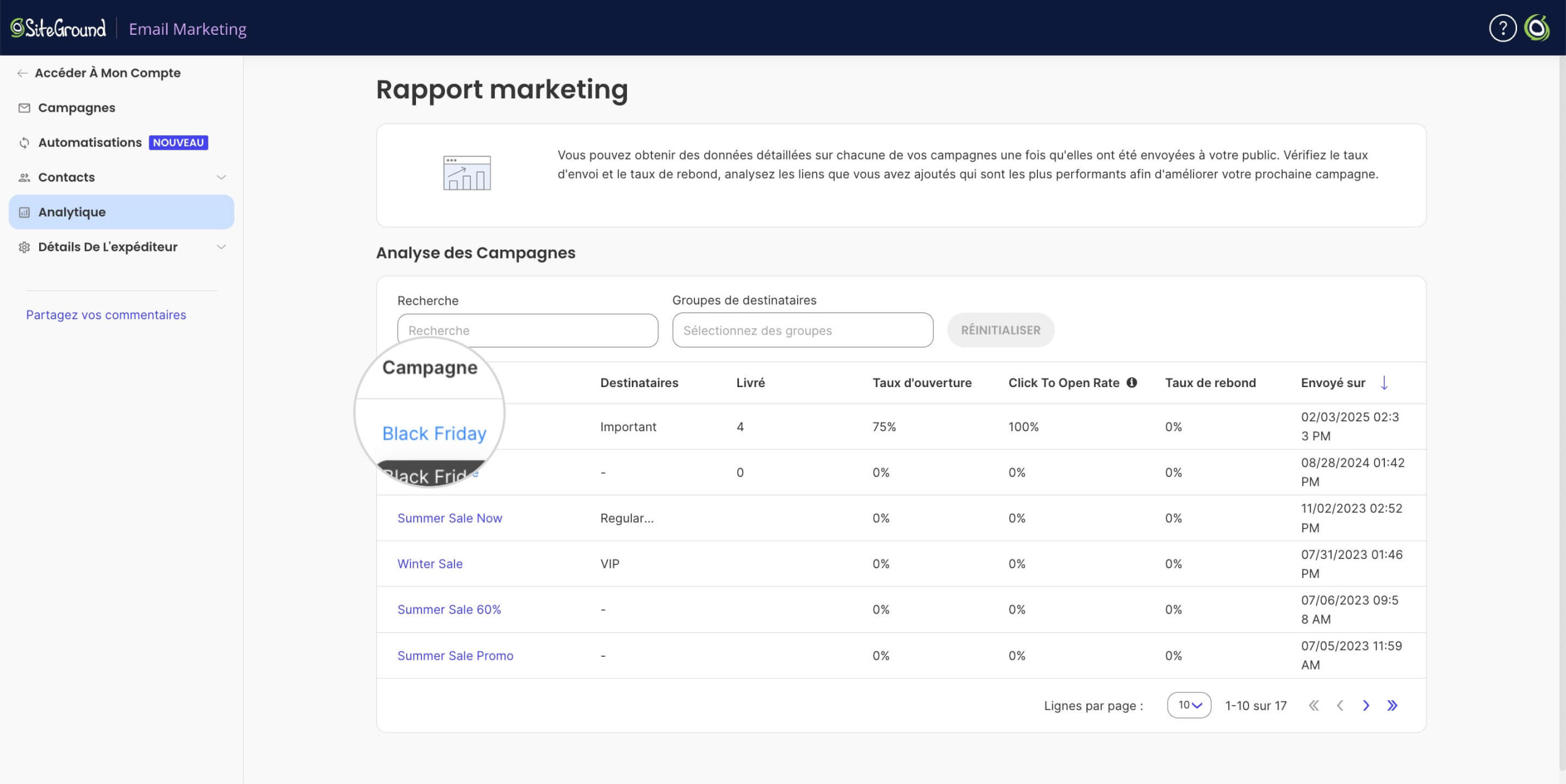 Comment afficher les performances d'une seule campagne dans l'Email Marketing
