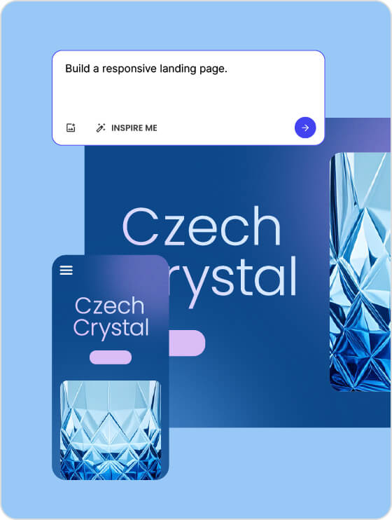 Example of an AI-generated responsive website project "czech crystal" built with the AI Website Builder, showing an AI prompt