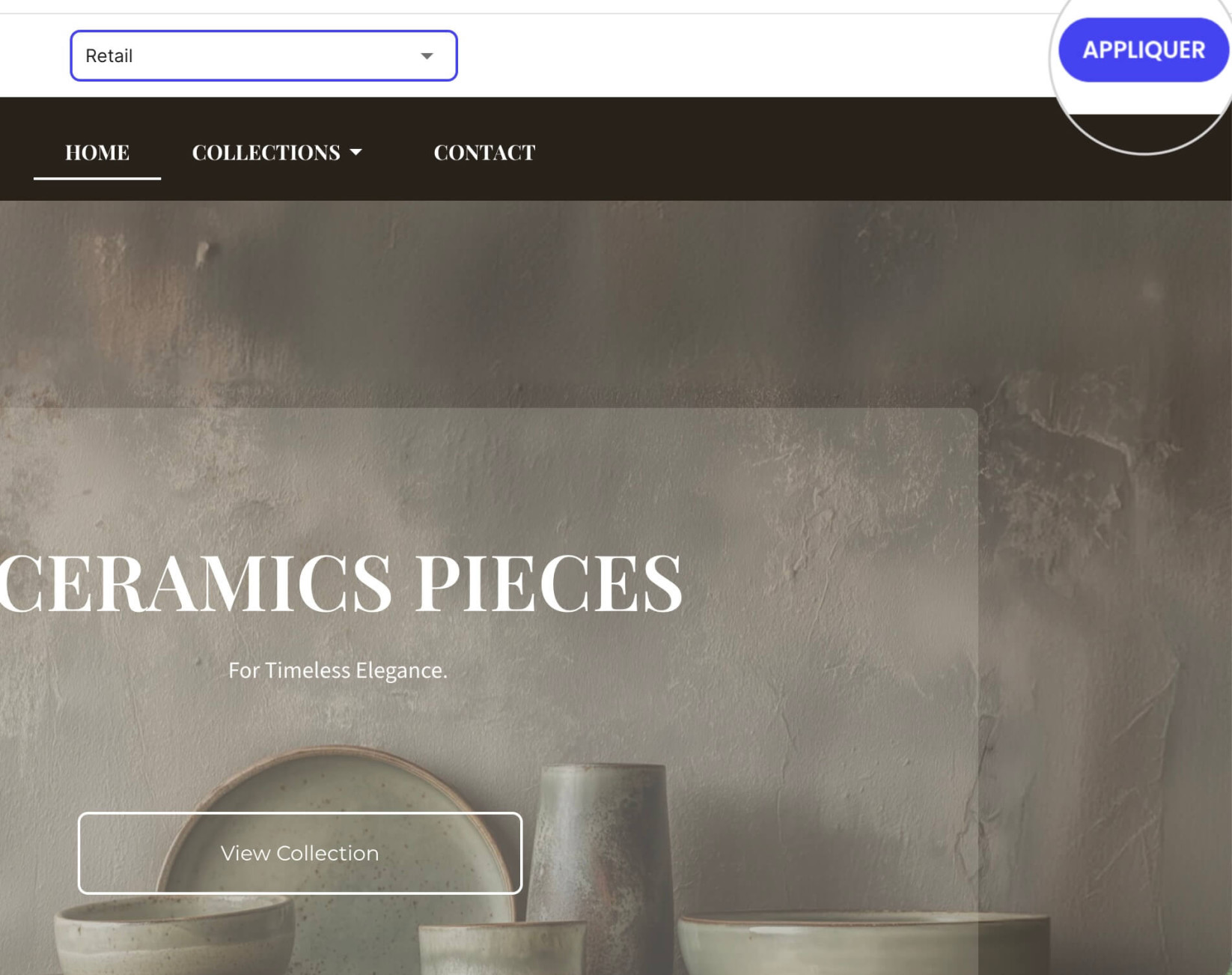 Bouton Appliquer pour confirmer un nouveau modèle de Website Builder 