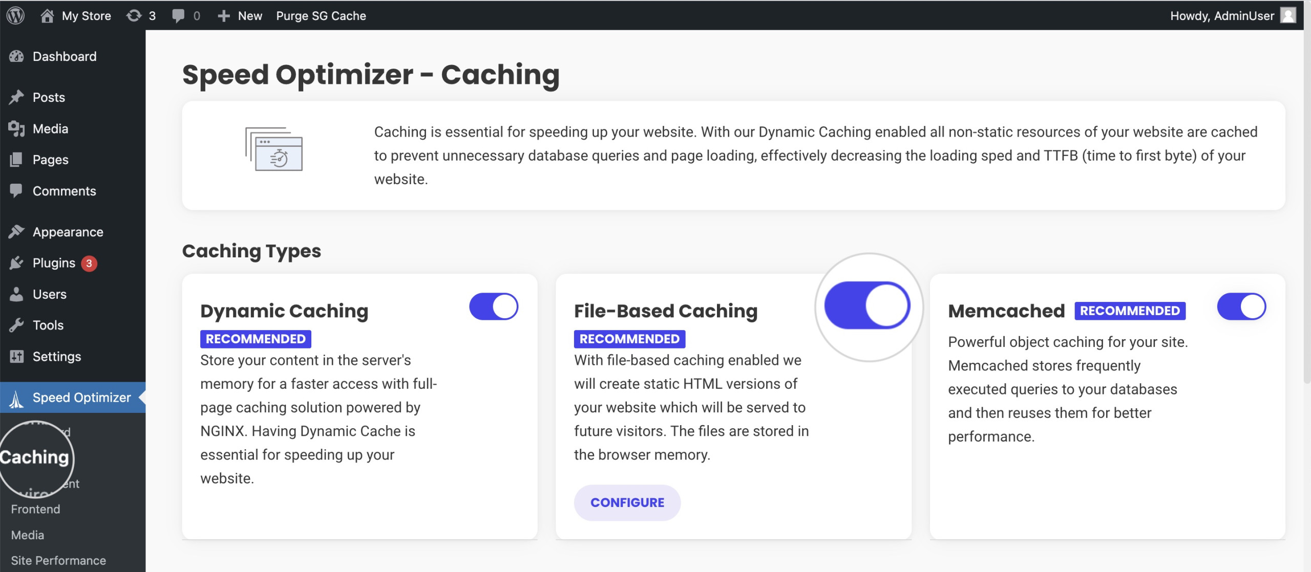 Activer la mise en cache basée sur des fichiers depuis le plugin Speed Optimizer