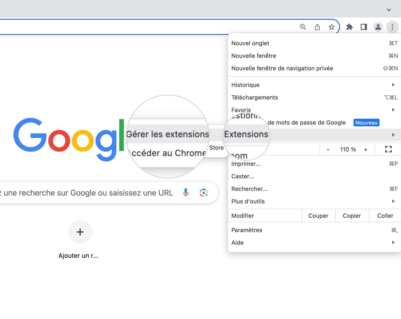 Ouvrez le menu Extensions de Chrome pour désactiver les extensions