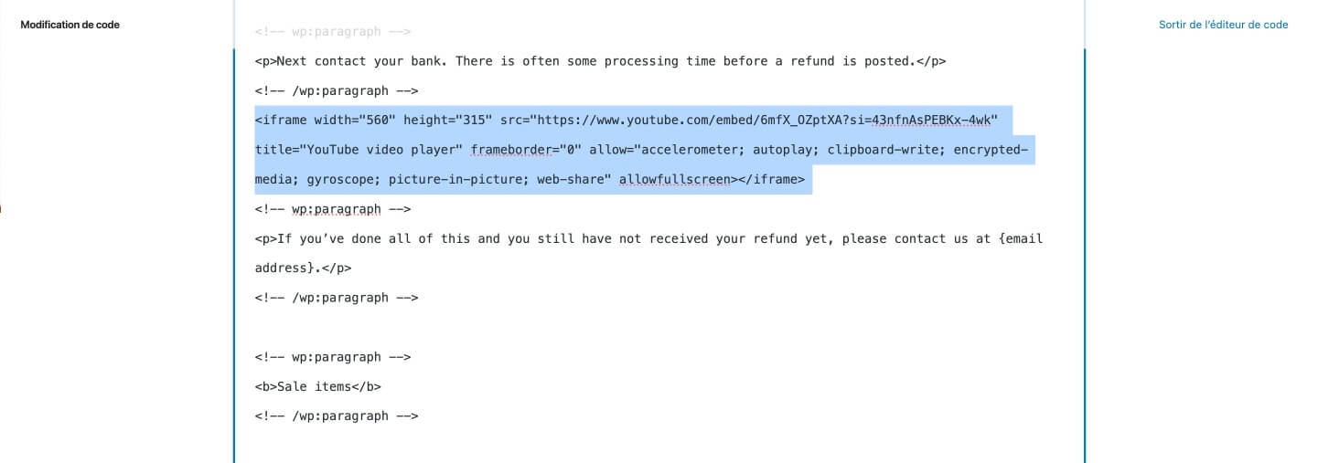 Ajouter le code de l'iFrame à une page web