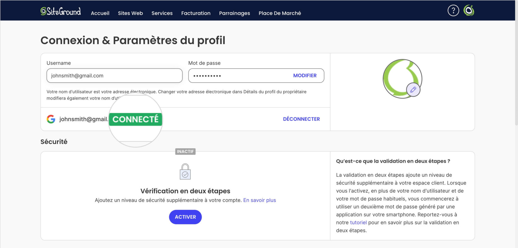 Compte Google connecte