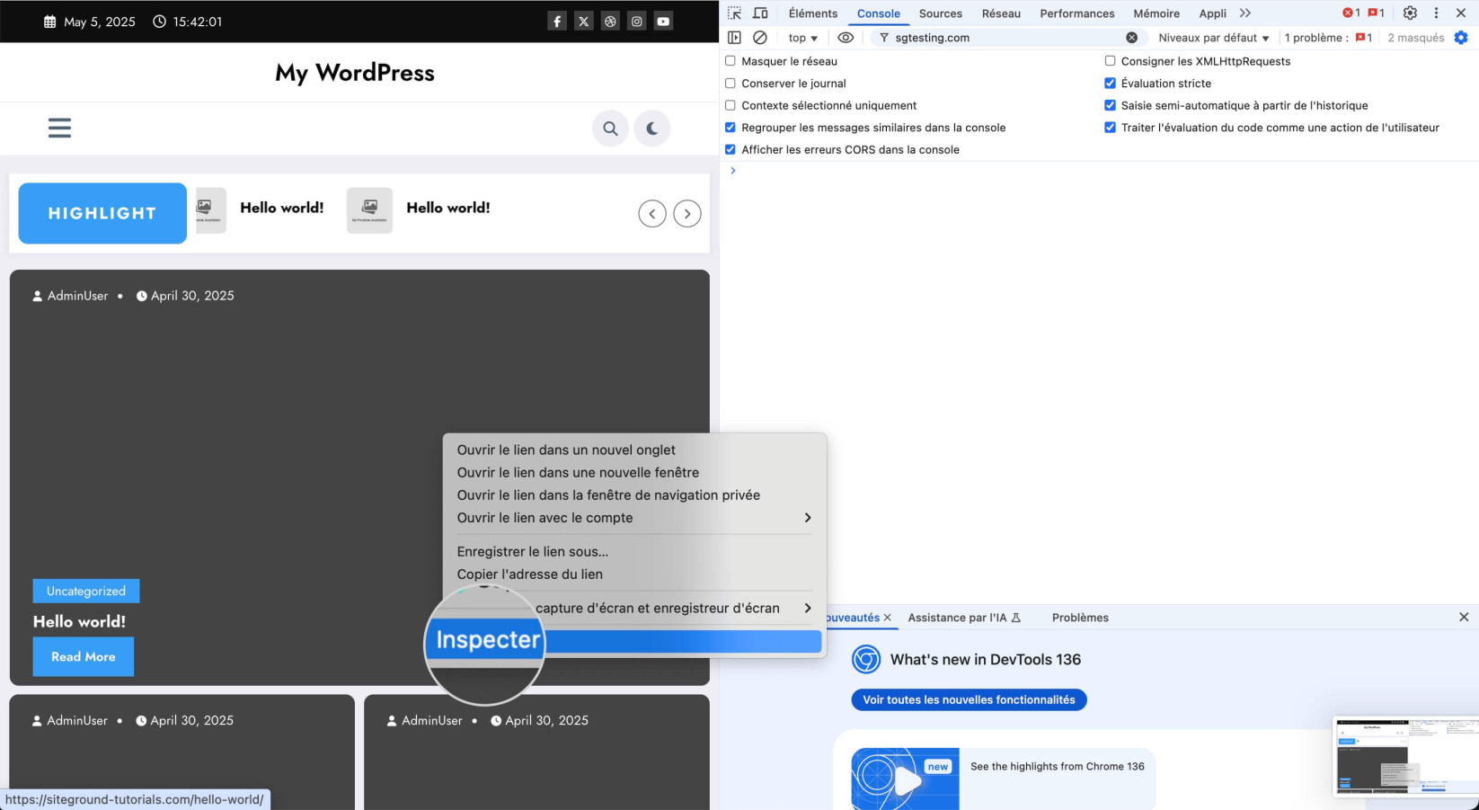 Test d'un site web après migration dans Chrome DevTools