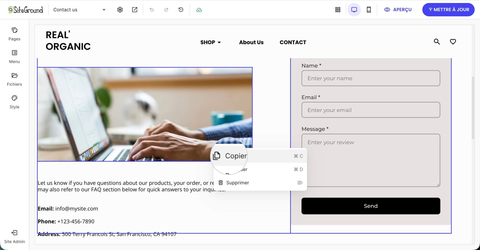 Menu contextuel de plusieurs composants sélectionnés où Copier est sélectionné