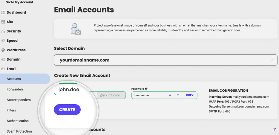 Comment créer un compte e-mail dans Site Tools 
