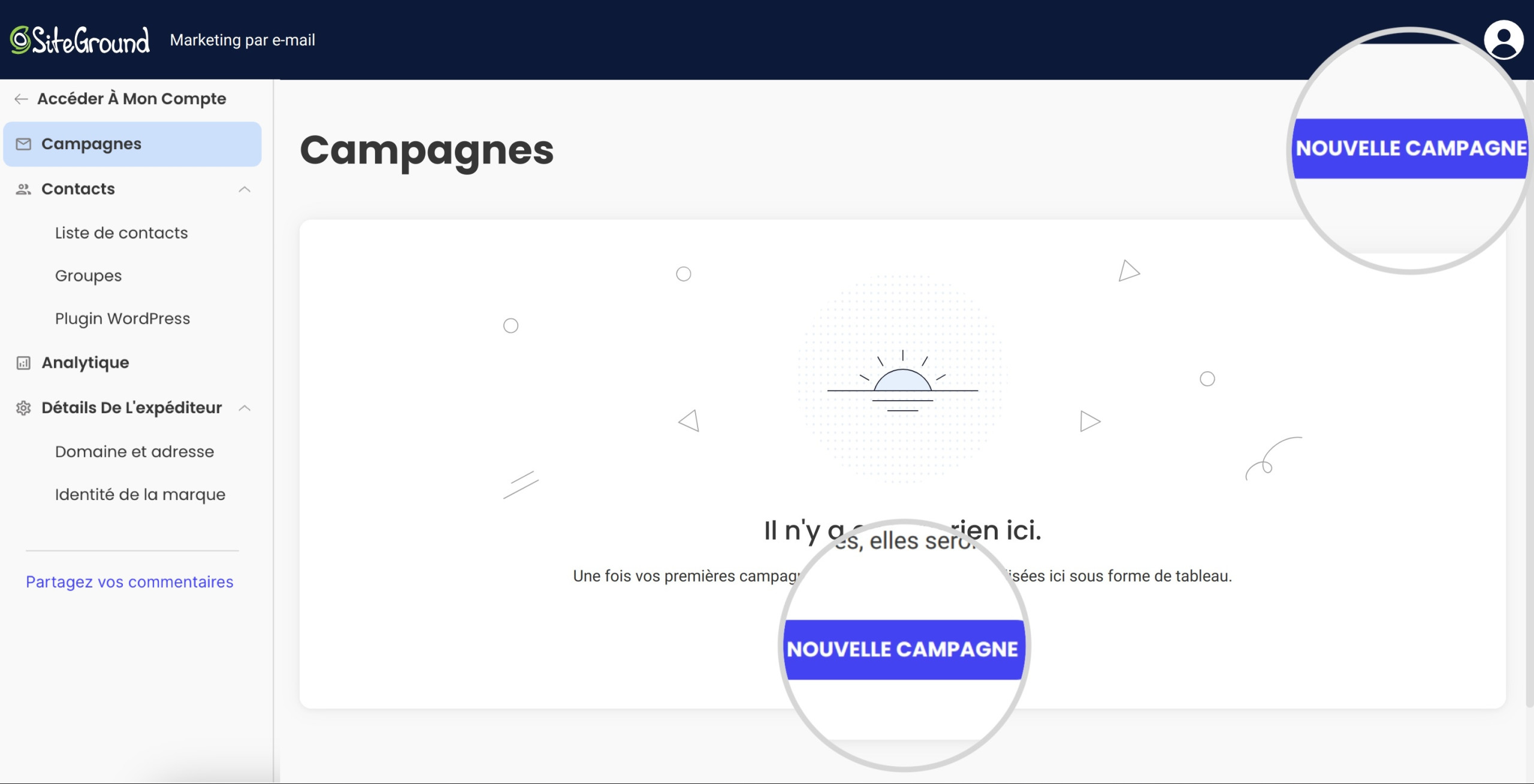 Capture d'écran de Comment créer une nouvelle campagne à l'aide de SiteGround Email Marketing