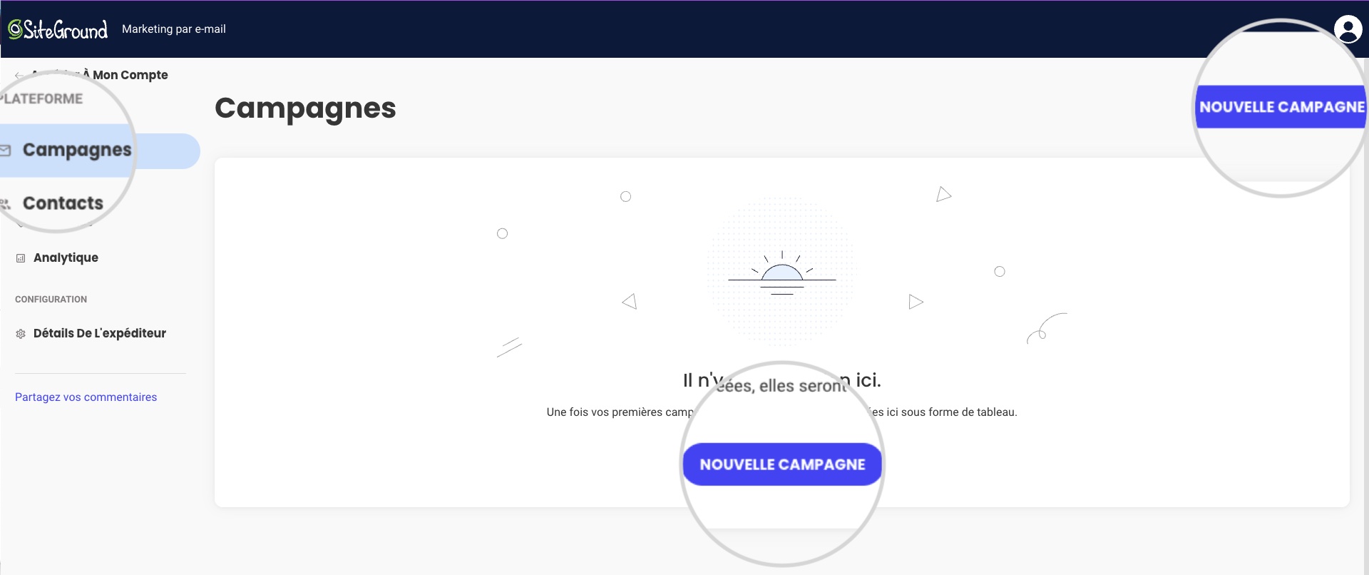 Comment démarrer le générateur d'emails pour une nouvelle campagne dans SiteGround Email Marketing