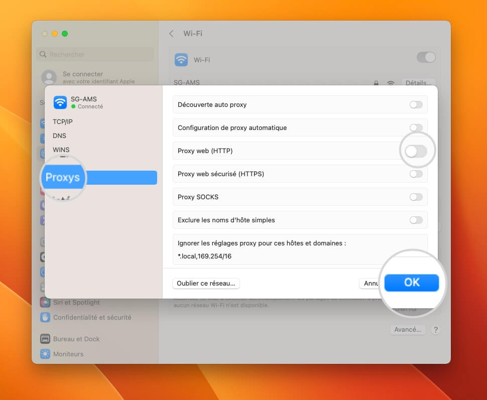 Désactiver les serveurs proxy sous macOS