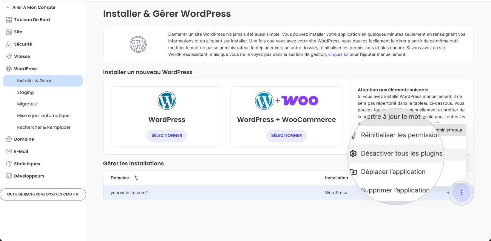 Desactiver tous les plugins depuis Site Tools 