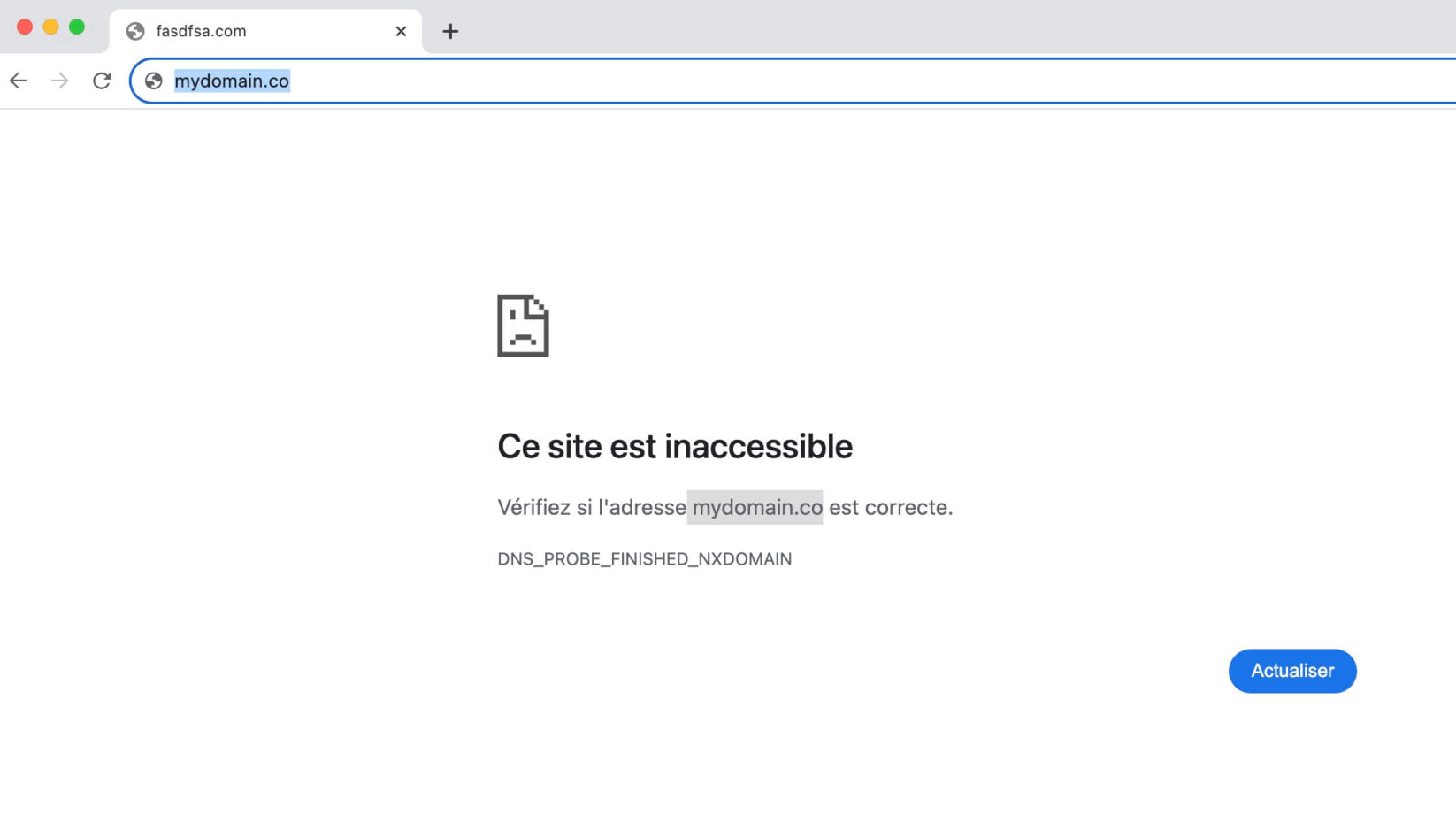 Une adresse Web mal saisie produisant l'erreur « Ce site est inaccessible »