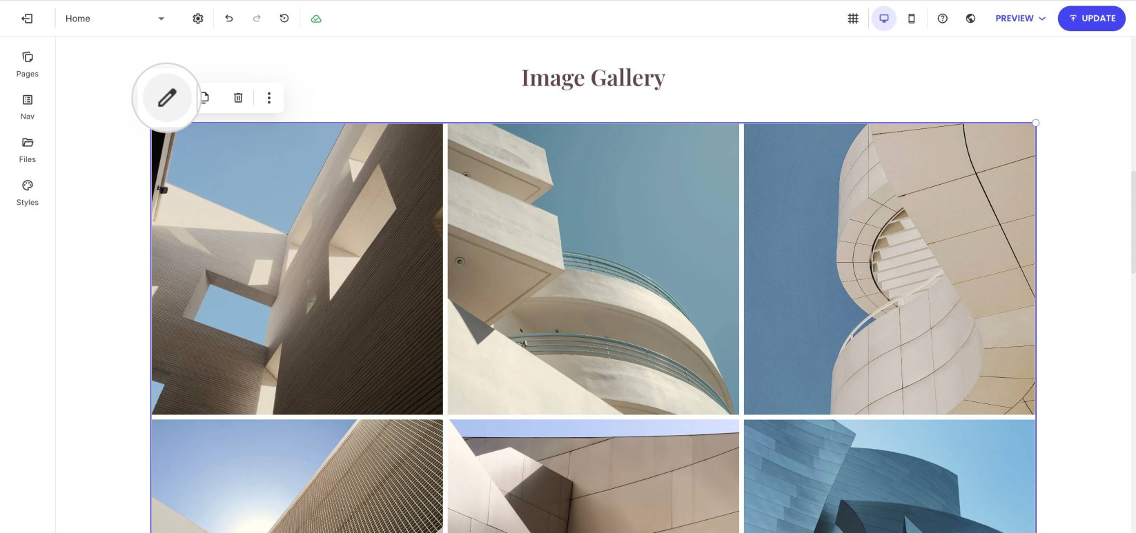 Selected image section displaying the toolbar with the Edit icon 
