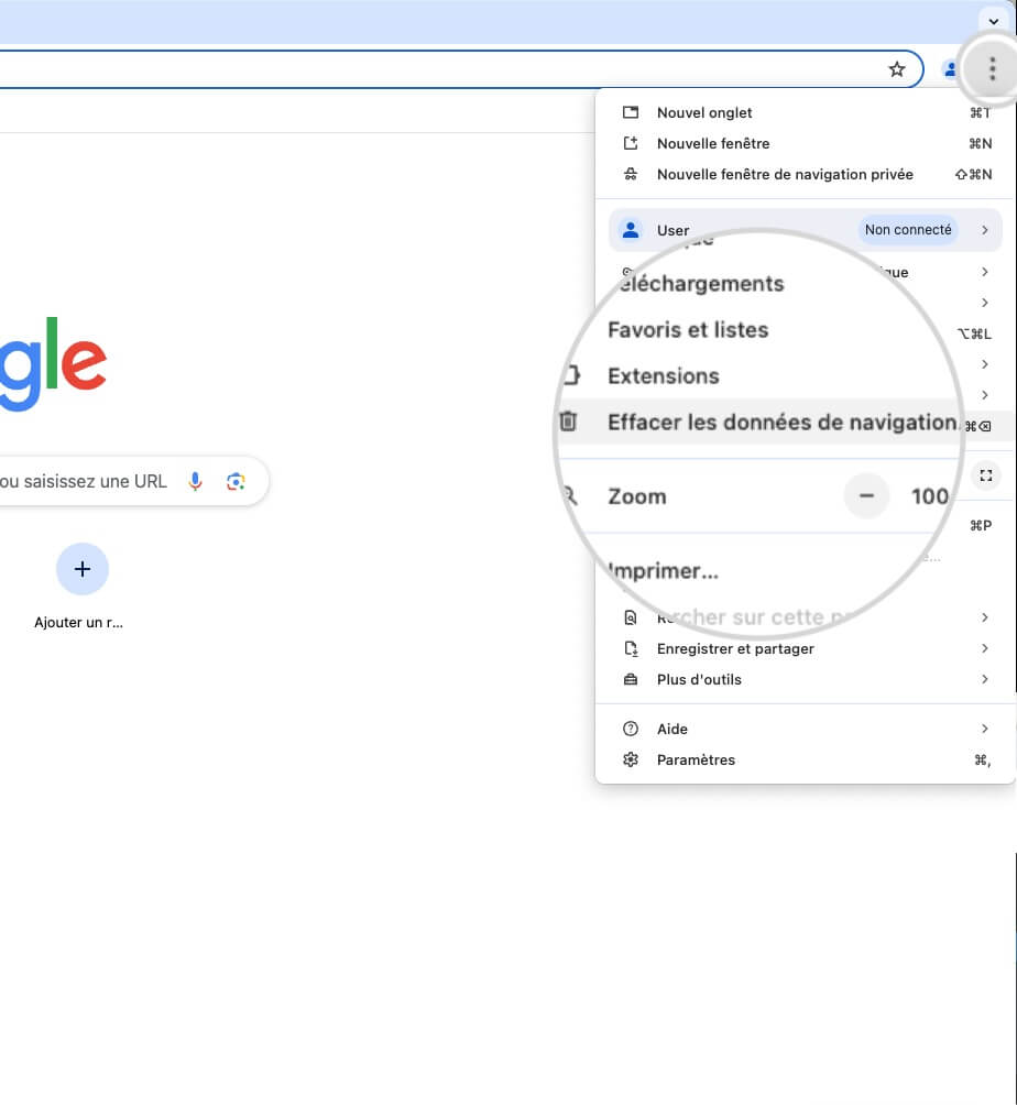 Comment ouvrir les options d'effacement des données de navigation dans Google Chrome