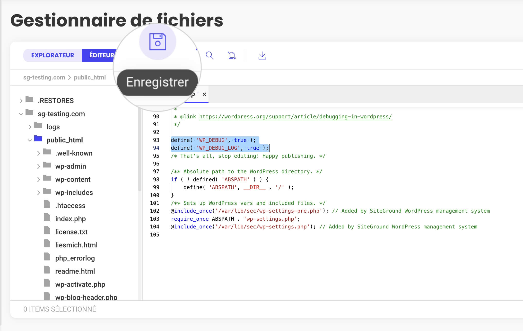 Comment enregistrer les modifications du fichier wp-config avec un gestionnaire de fichiers