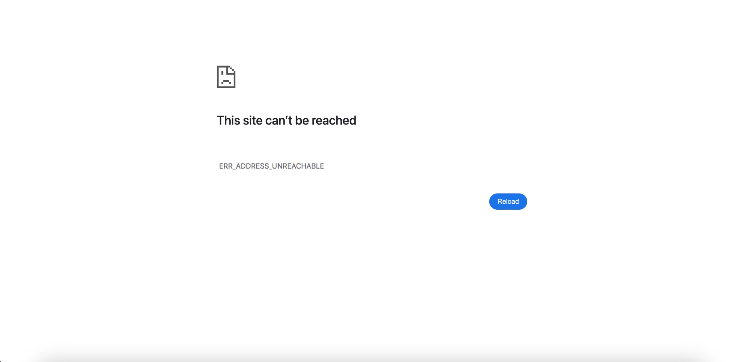 Capture d'écran du message d'erreur err_address_unreachable dans Chrome.