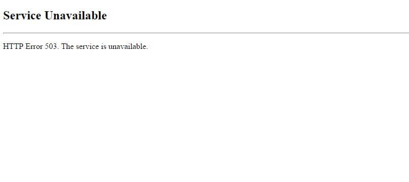 Une capture d'écran de la page standard d'erreur 503