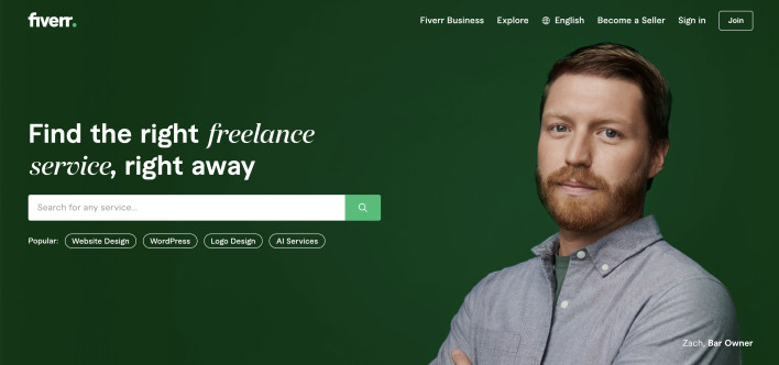 Capture d’écran de la plateforme Fiverr permettant d’embaucher des développeurs