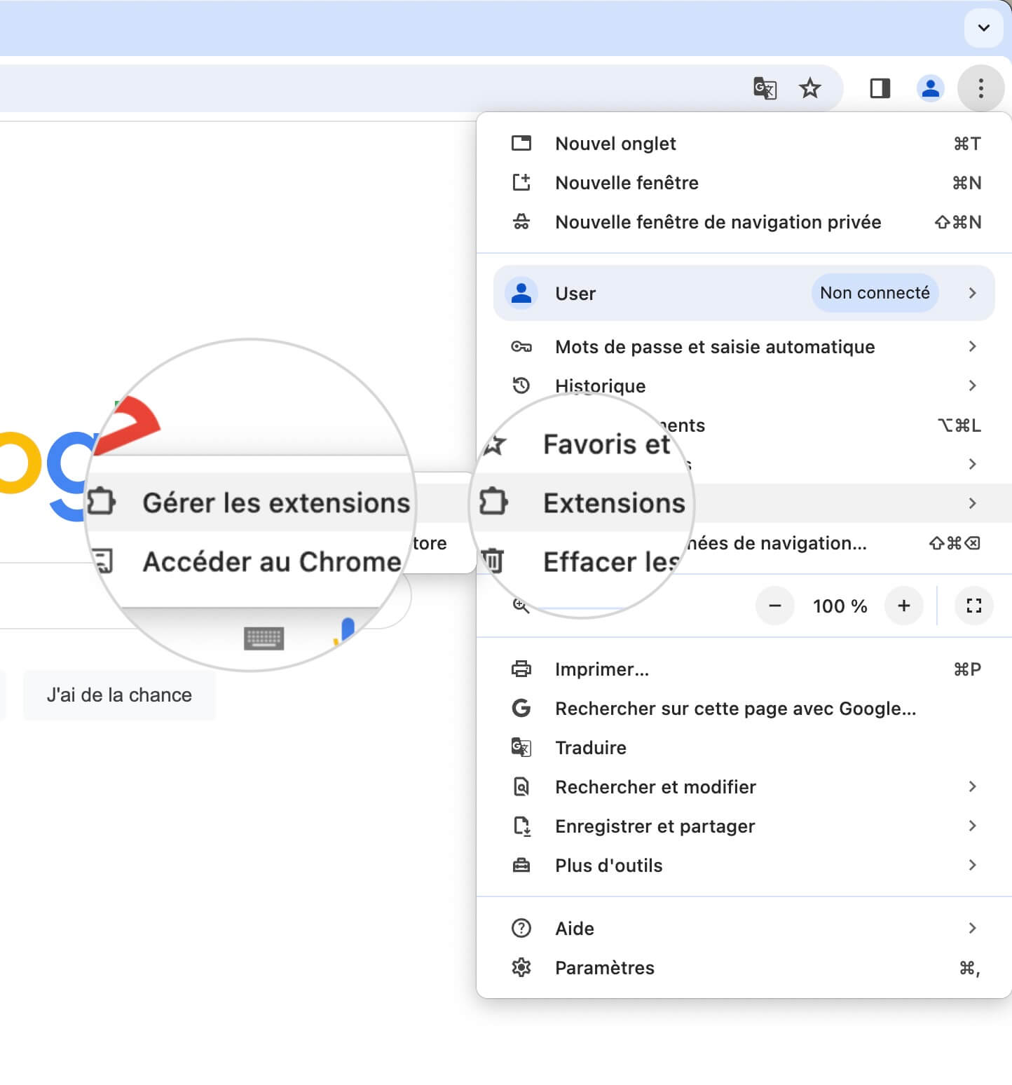 Comment ouvrir la page des extensions Chrome