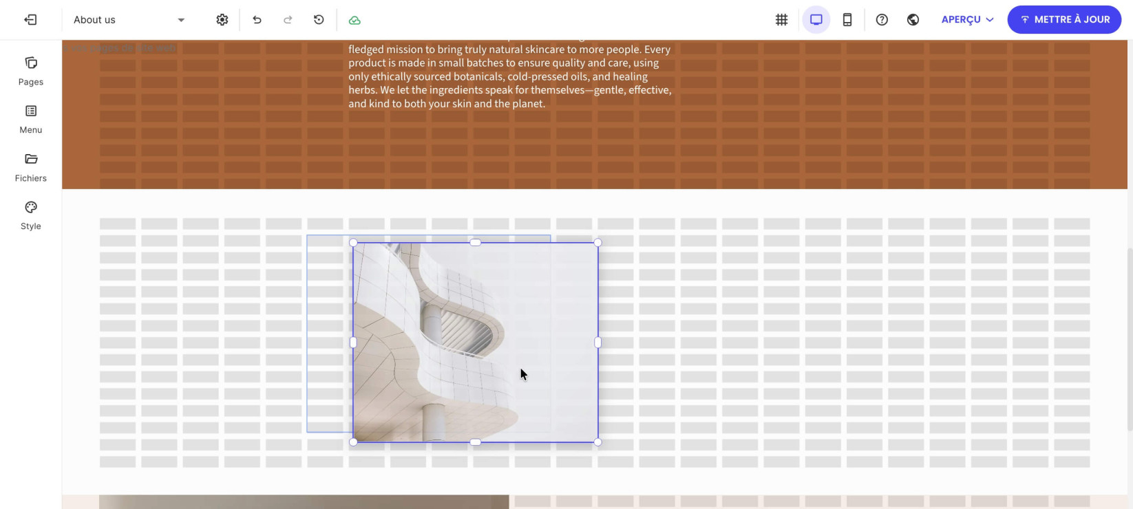 Zone de grille de la section où vous pouvez glisser-déposer un nouveau composant