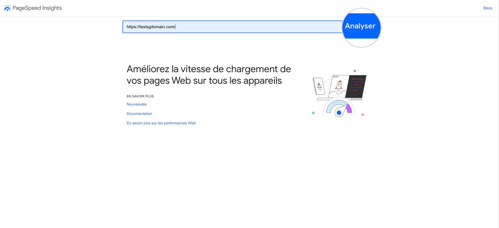 Capture d'écran montrant comment analyser un site Web avec Google PageSpeed Insights