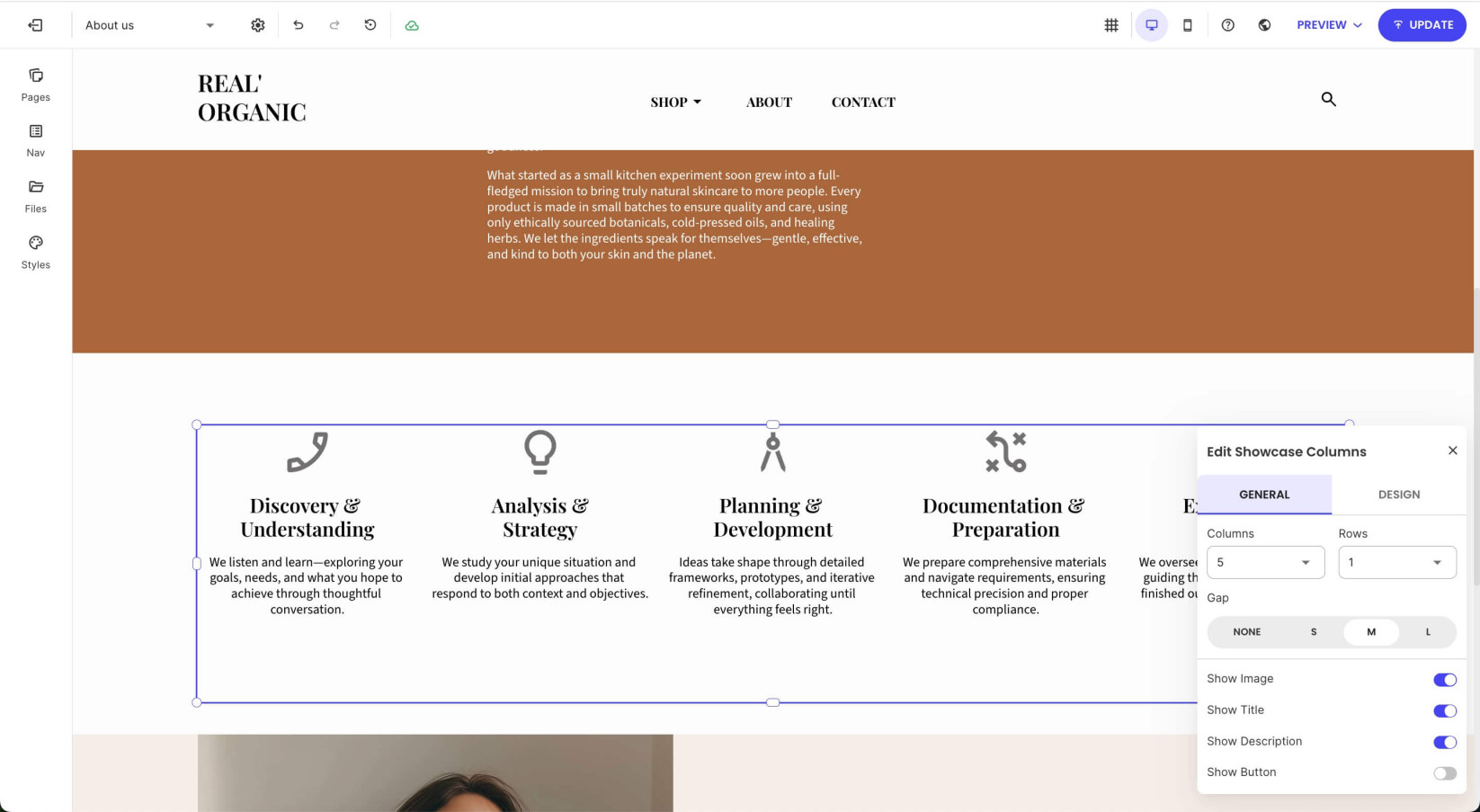 A page in Website Builder showing a template section from the Highlights category