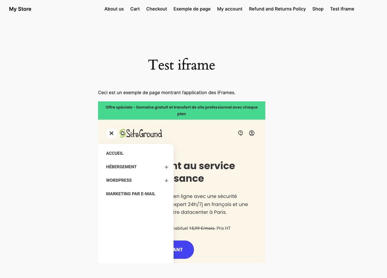 Un iframe créant l’effet « page dans la page »