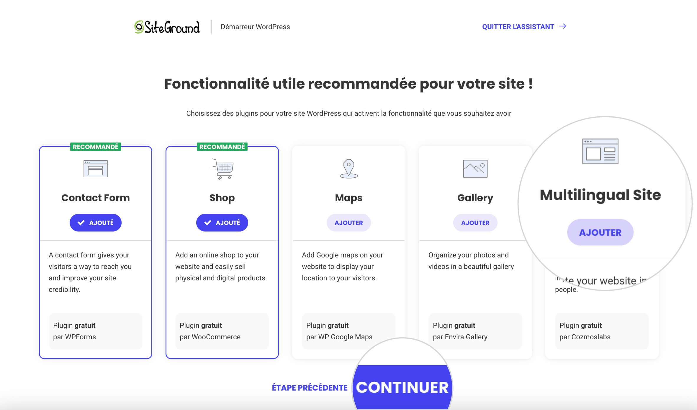 Installation du plugin TranslatePress pour activer les fonctionnalités multilingues de WordPress.
