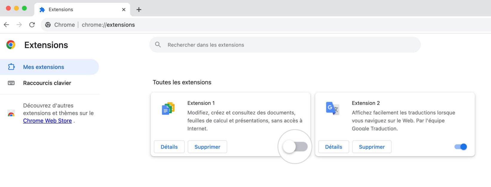 Interrupteur ON/OFF pour les extensions Chrome
