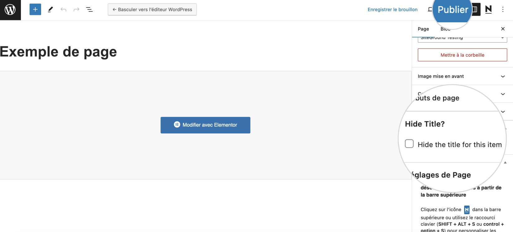 Capture d’écran montrant Masquer les titres des pages dans le plugin WordPress Title Remover