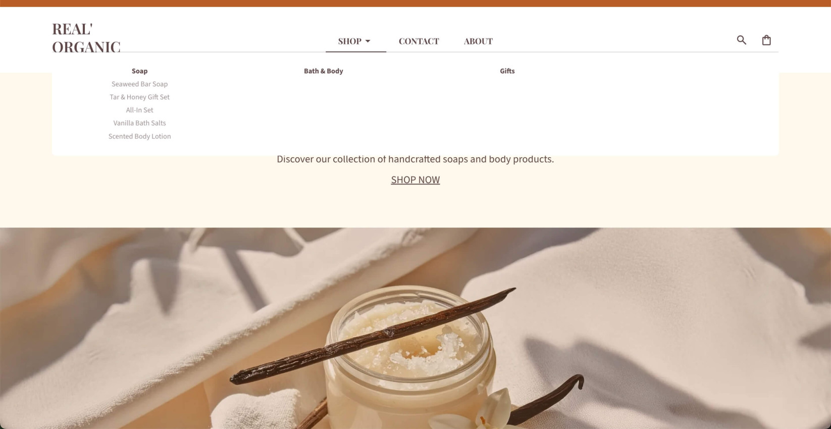 A page in Website Builder displaying a mega menu in the header section