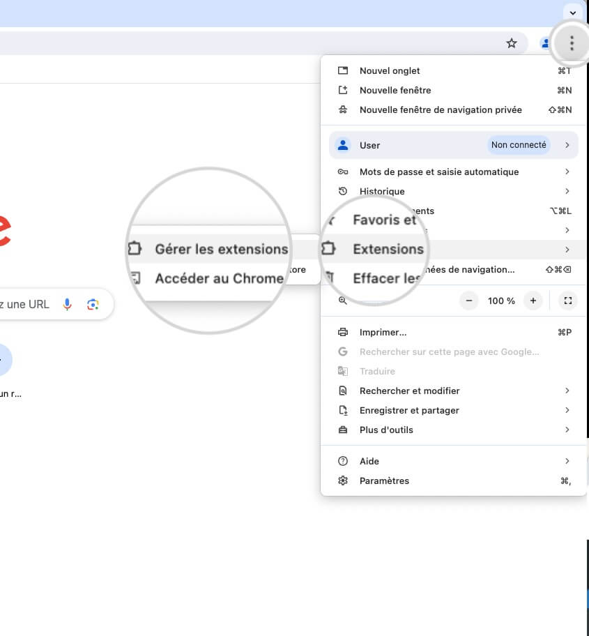 Comment ouvrir les Extensions dans Google Chrome 