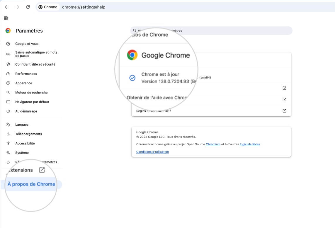 Vérificateur de version de Chrome