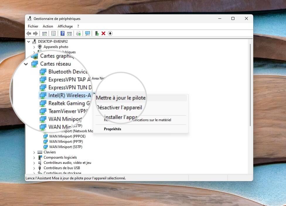 Mettez à jour le pilote depuis la section Cartes réseau dans le Gestionnaire de périphériques sous Windows