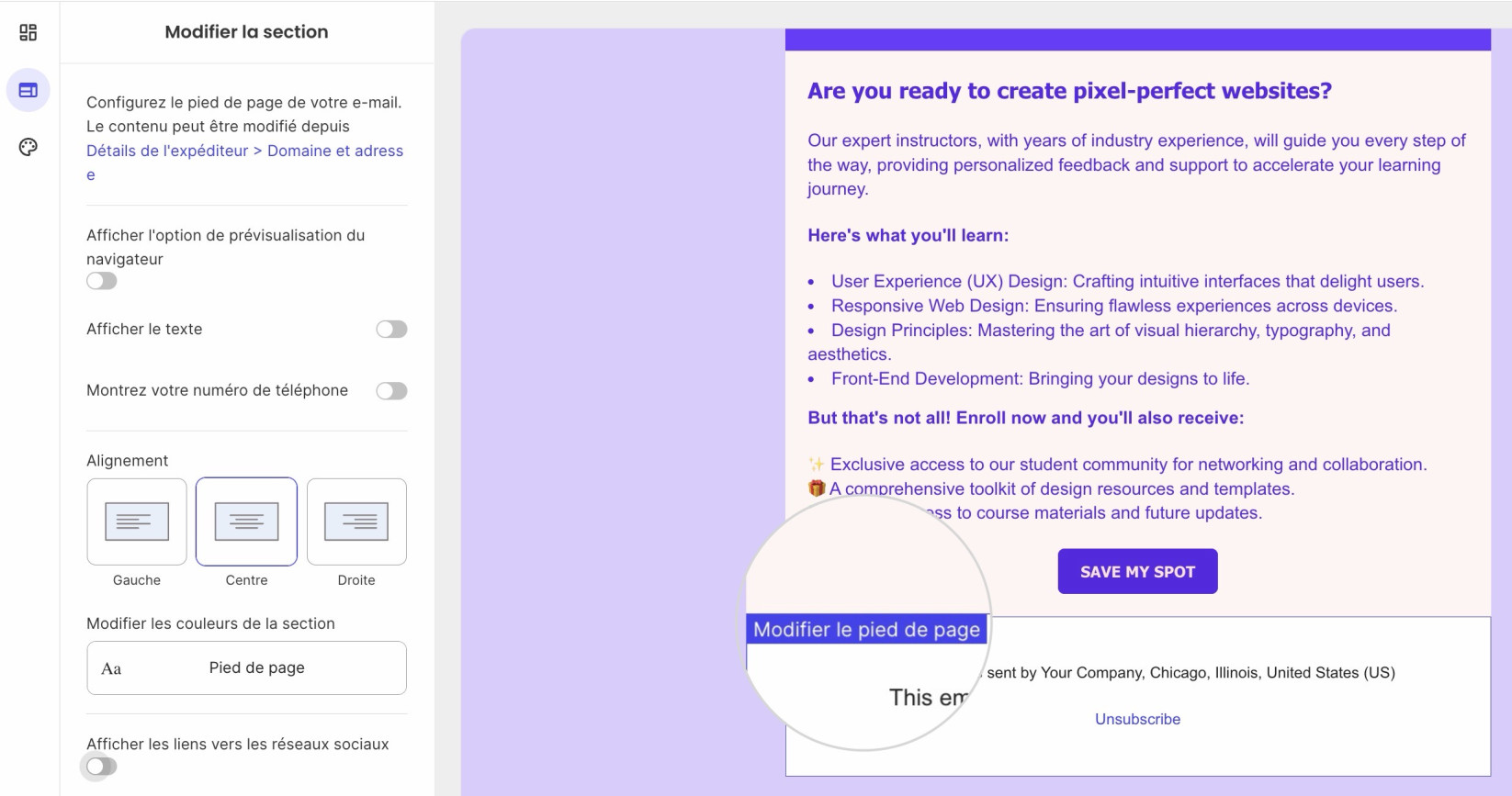 Modifier le pied de page