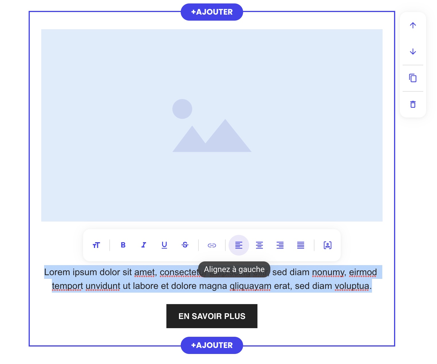 Capture d’écran montrant comment modifier le texte d’une section