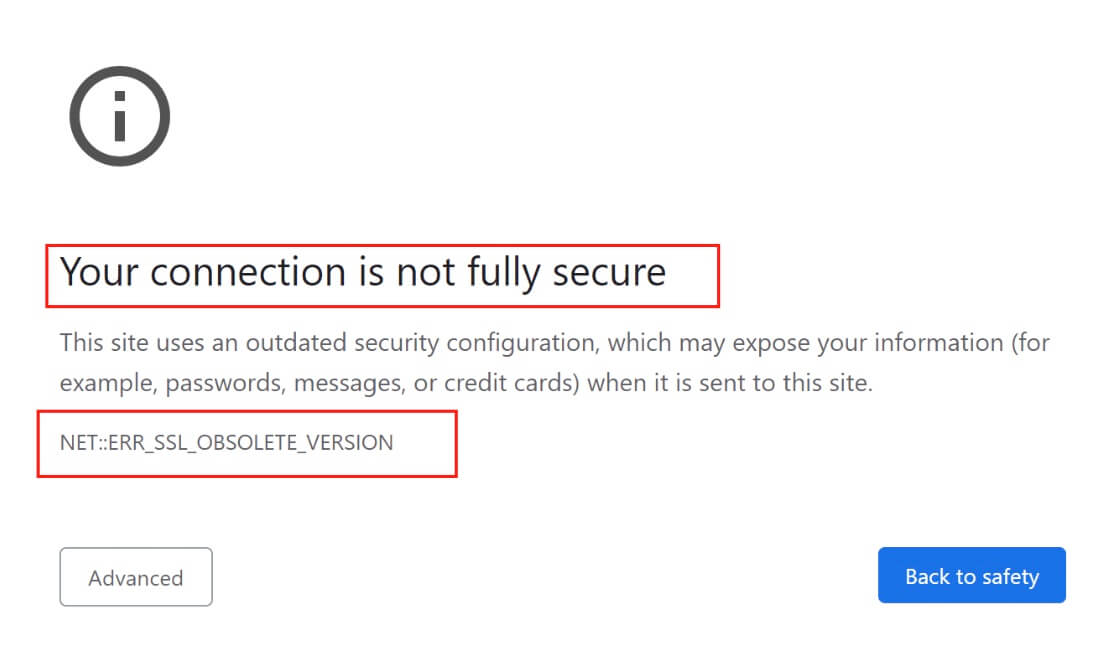 Erreur « NET::ERR_SSL_OBSOLETE_VERSION » dans Google Chrome