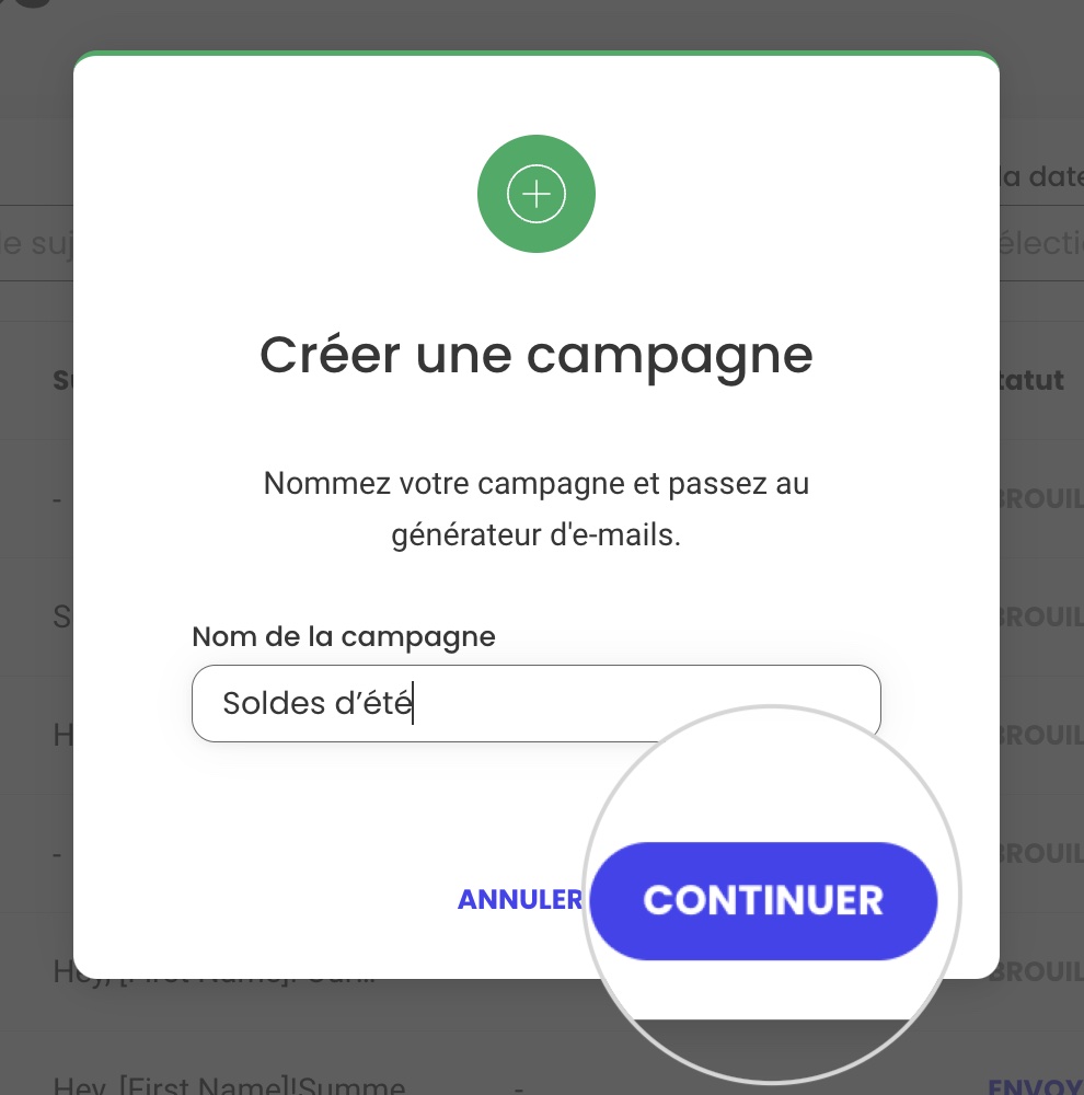 Comment nommer une nouvelle campagne dans SiteGround Email Marketing
