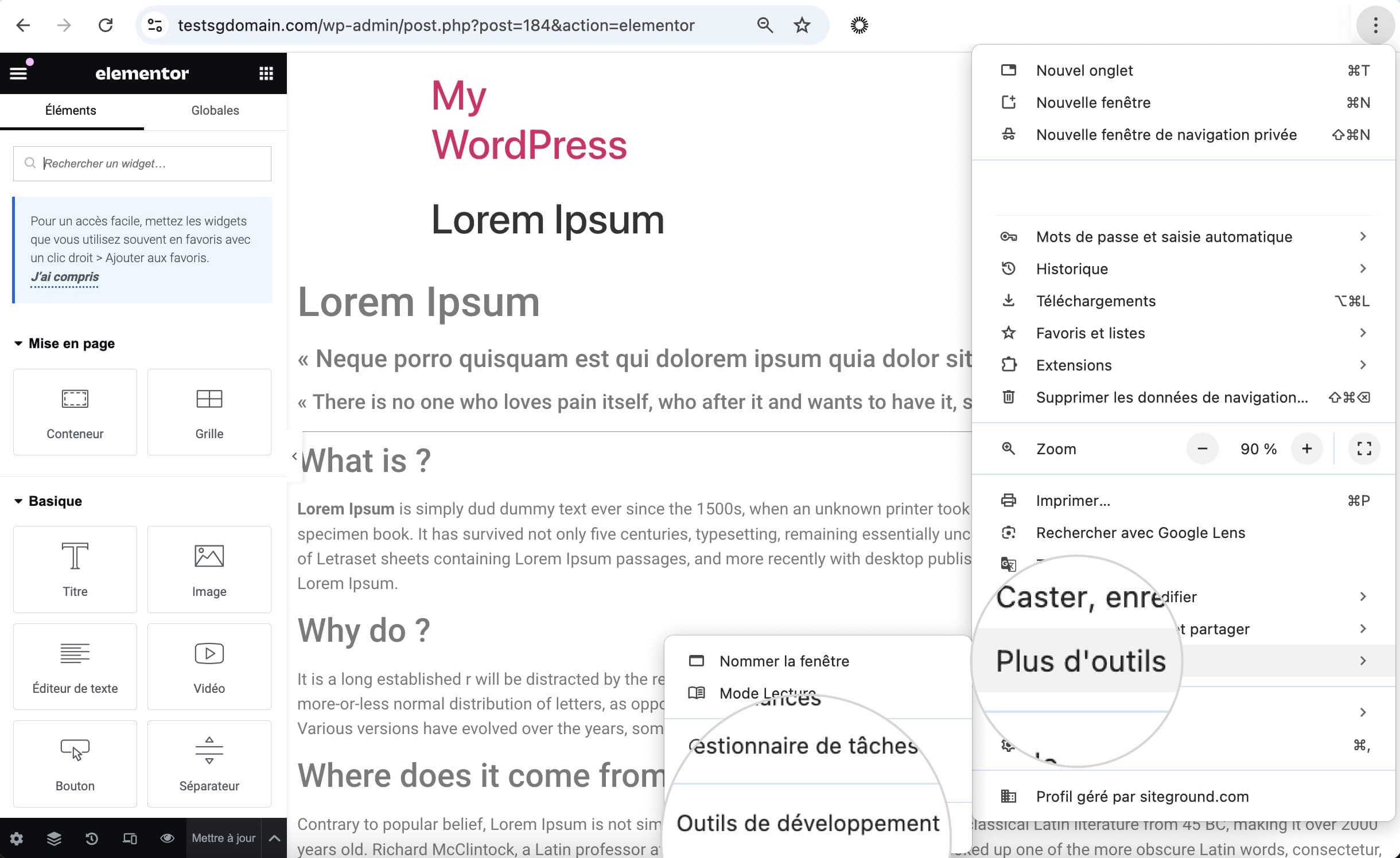 Capture d'écran montrant comment accéder aux outils de développement dans le navigateur Chrome