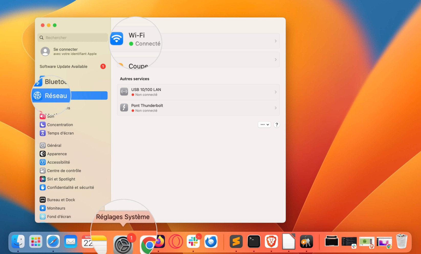 Ouvrez les paramètres réseau sur Mac pour modifier le serveur DNS