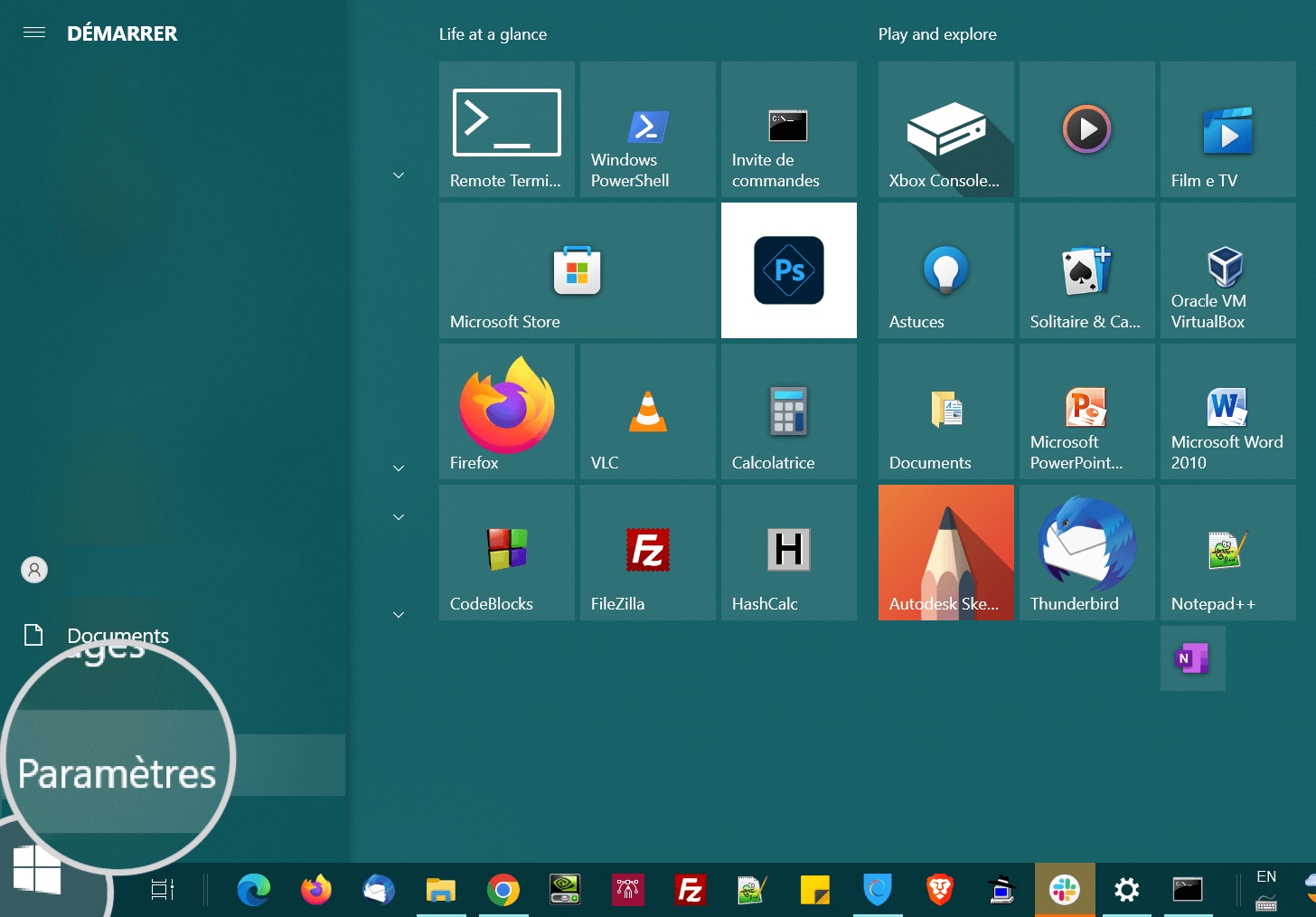 Capture d'écran montrant comment lancer les paramètres de Windows 10