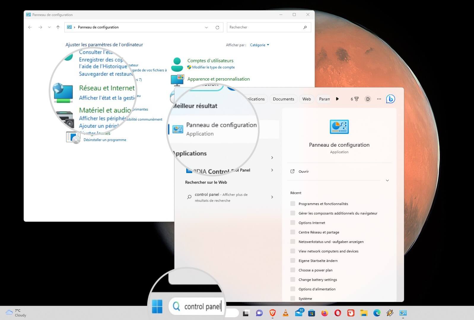 Ouvrez le Panneau de configuration sous Windows pour modifier les serveurs DNS
