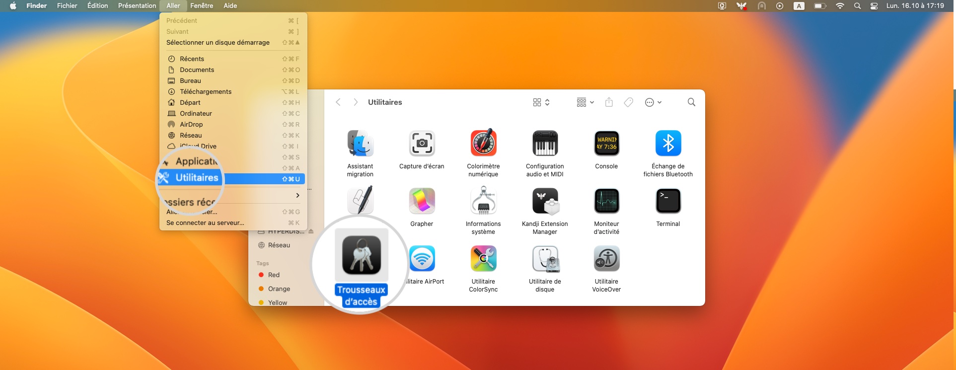 Ouvrir Trousseaux d’accès depuis le menu Utilitaires sur Mac