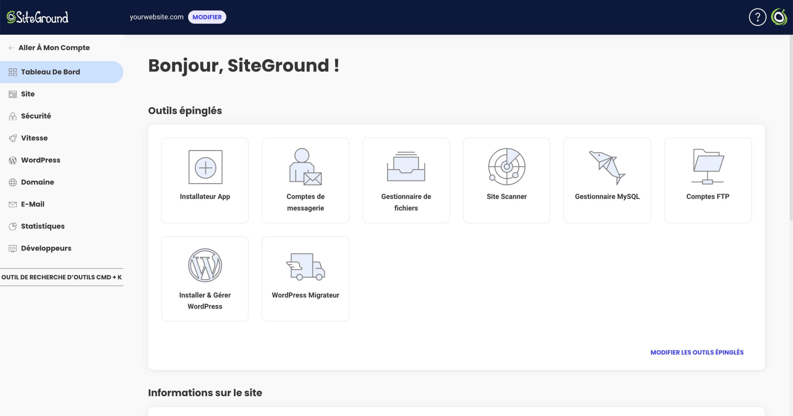 Site Tools - un panneau de contrôle de site Web par SiteGround