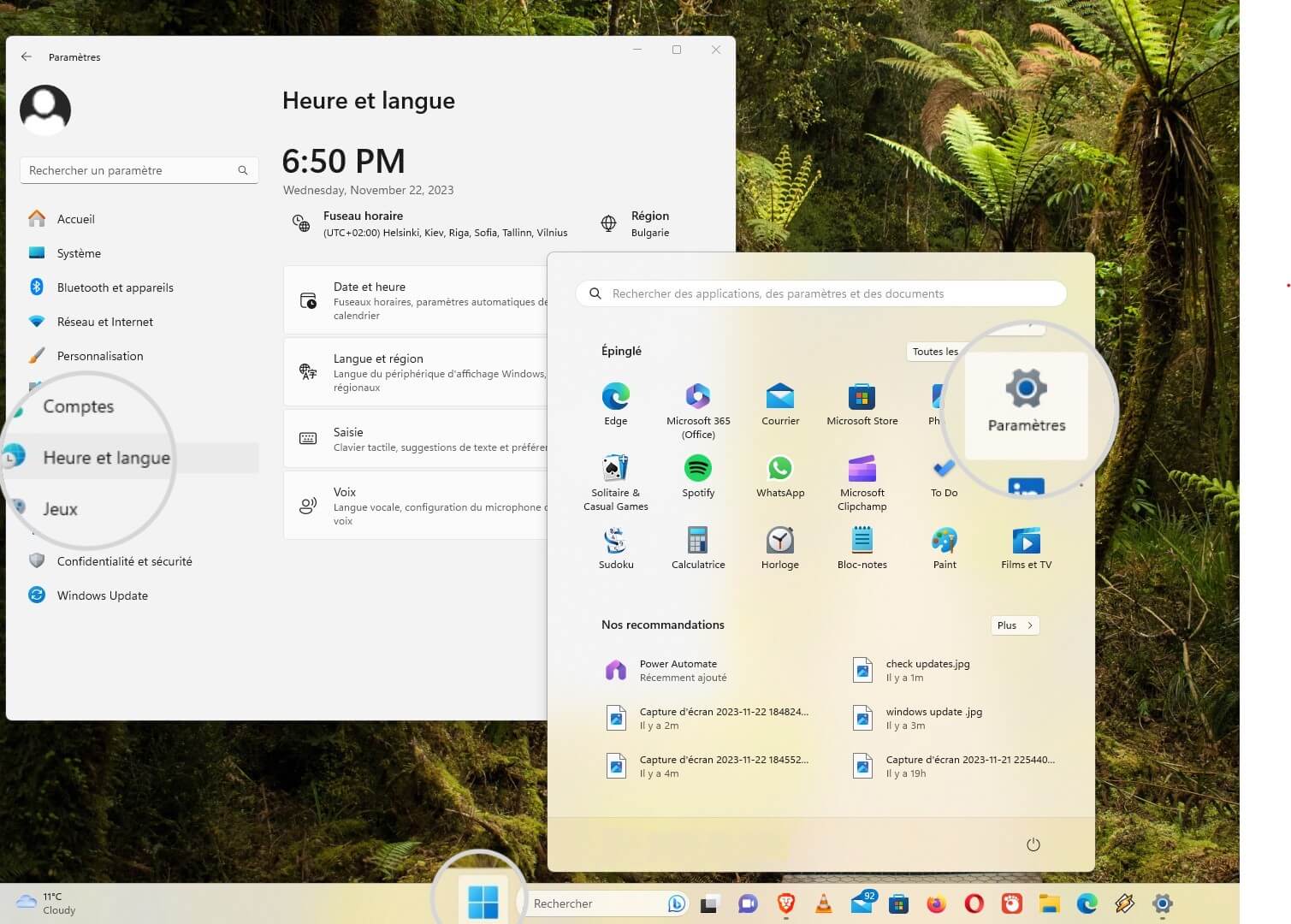 Paramètres « Heure et langue » sous Windows