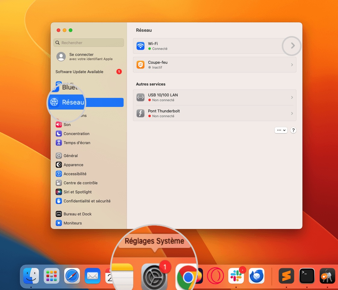Paramètres réseau dans Réglages Système sur Mac