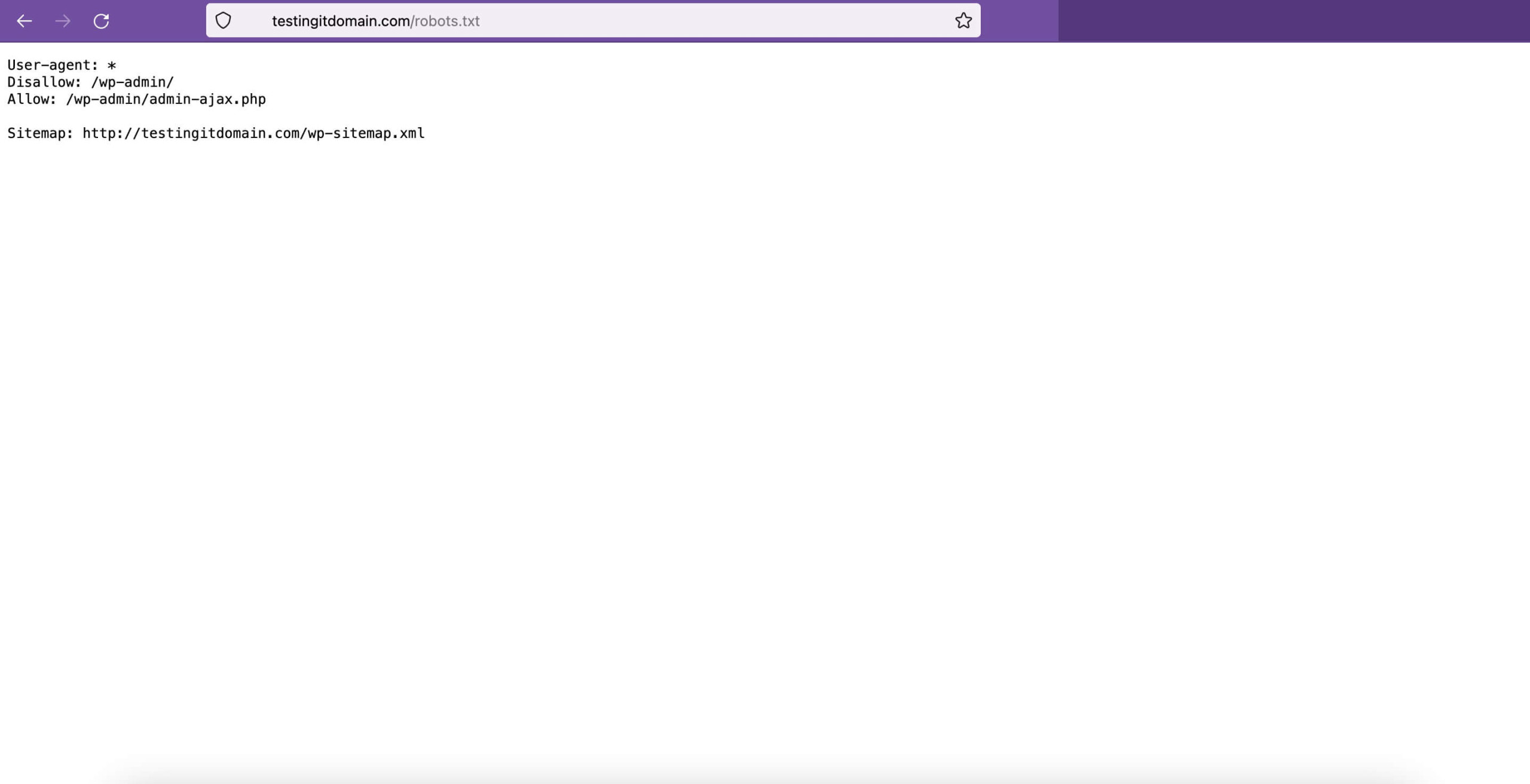 Exemple d’entrée de plan de site incluse dans un fichier robots.txt WordPress.