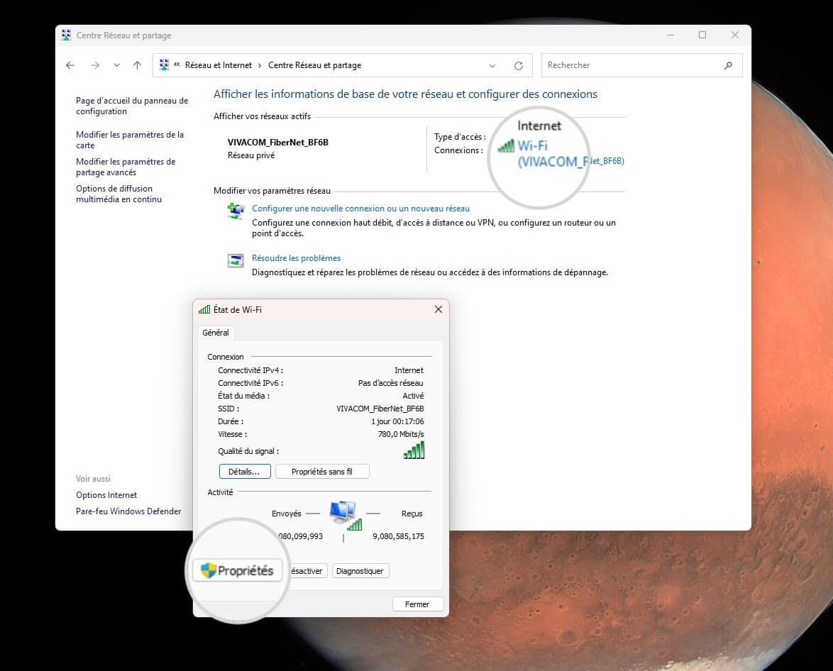 Ouvrez les propriétés du réseau pour modifier les serveurs DNS sous Windows