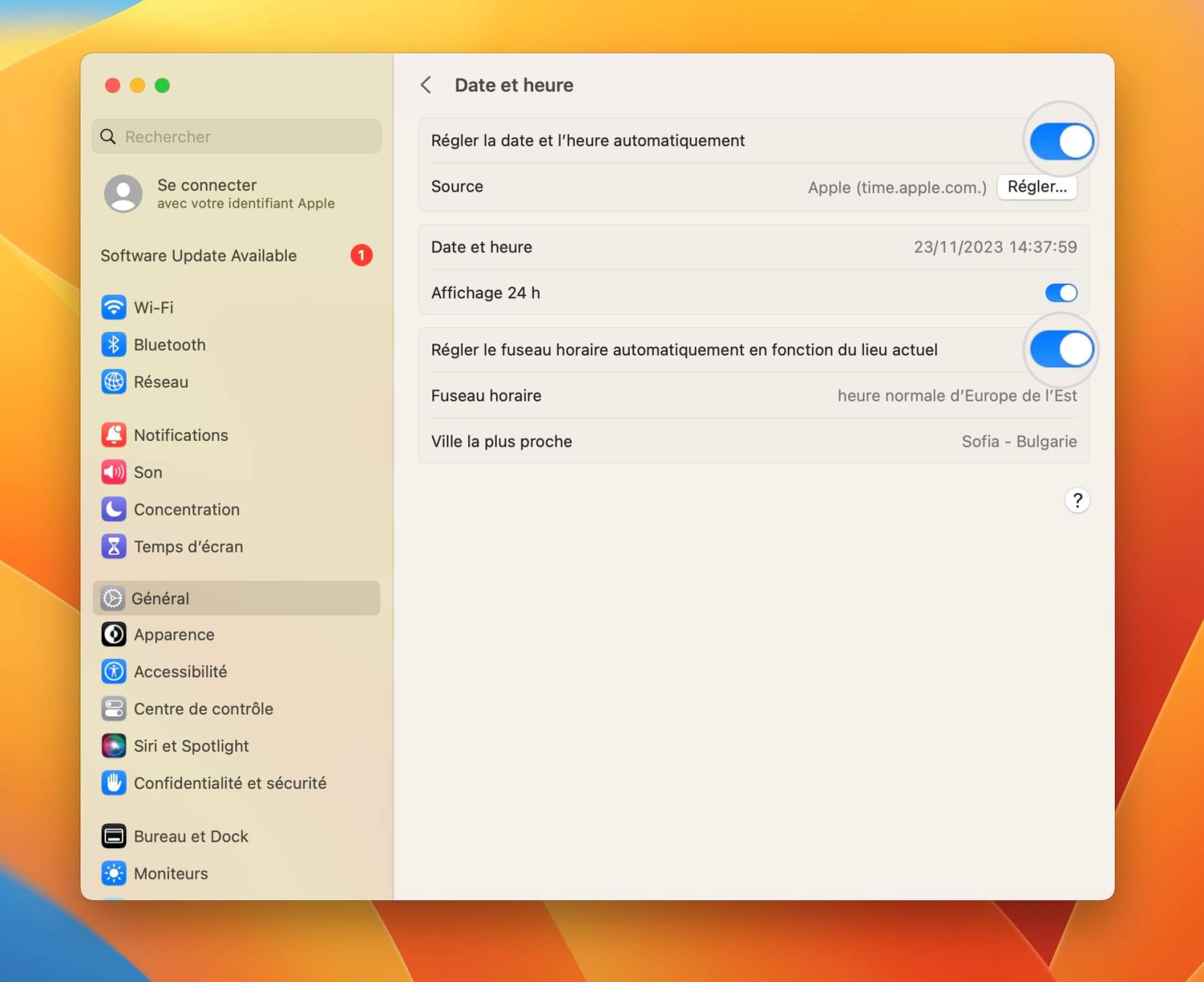 Définir automatiquement la date et l’heure sur Mac